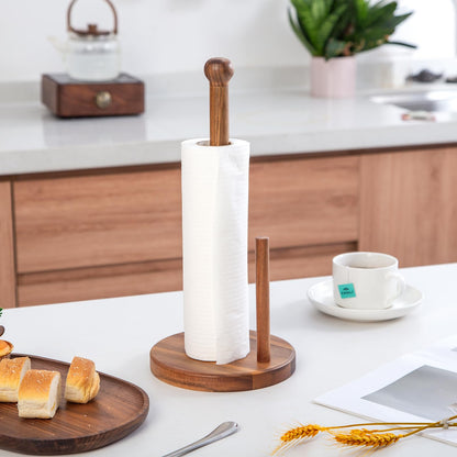 MornHalo 14.3" Acacia Wooden Paper Towel Holder, 6.7" Large Heavy Base Wooden Kitchen Roll Stand Organizer Free Standing, Rustic Farmhouse Paper Towel Holder Stand, Standing Paper Towel Roll Holders