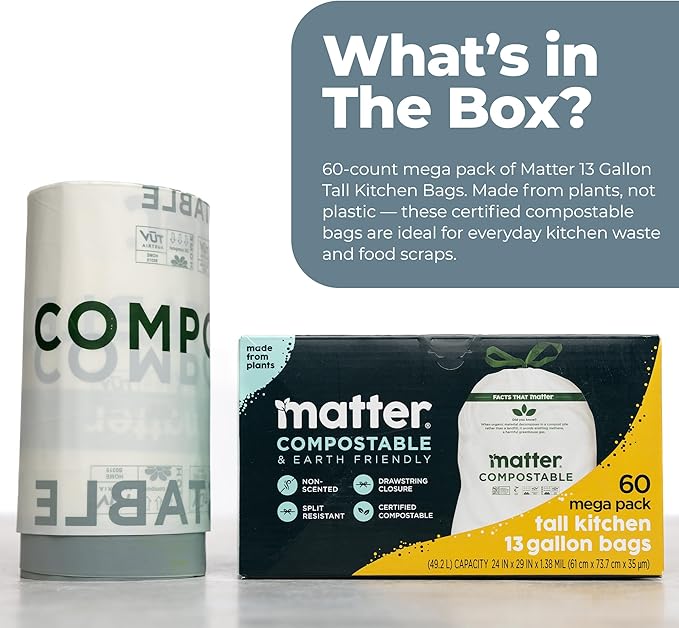 Matter Compostable 13 Gallon Tall Kitchen Trash Bags