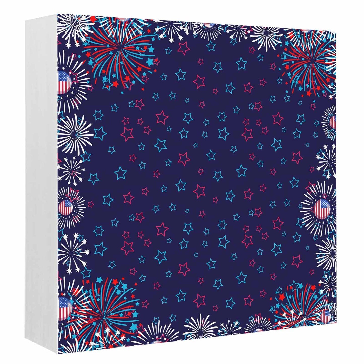 Navy Blue Red Stars Wood Box Sign Desk Decor, Independence Day Sparklers Us Flag Modern Decorative Wooden Block Box Sign Decorations for Home Office Shelf Table Decor 6x6 Inches