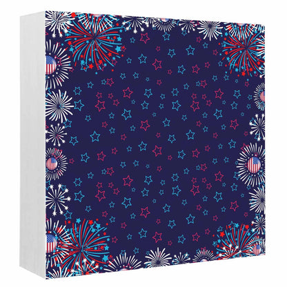 Navy Blue Red Stars Wood Box Sign Desk Decor, Independence Day Sparklers Us Flag Modern Decorative Wooden Block Box Sign Decorations for Home Office Shelf Table Decor 6x6 Inches