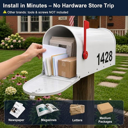Mailbox for Outside,Metal Post Mount Outdoor MailBoxes - with Tools,Screws,Number Stickers,Red Flag Indicated,Medium Capacity,Galvanized Steel,Waterproof Mail Box for House Outside,20 x 8.7 x 6.7 ”