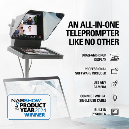 Elgato Prompter â€“ Teleprompter with Built-in Screen for YouTube, Twitch, Zoom and More, 1080 Pixels, Supports DSLR/Webcam/Smartphone, Drag & Drop Monitor Display, Works with Mac/PC & Stream Deck