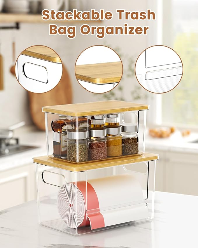 Trash Bag Dispenser 2-Pack, Stackable Trash Bag Holder