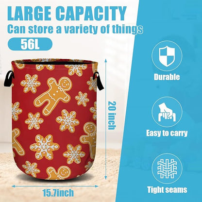Red Gingersnap Laundry Basket, Christmas Laundry Hamper Collapsible Oxford Cloth