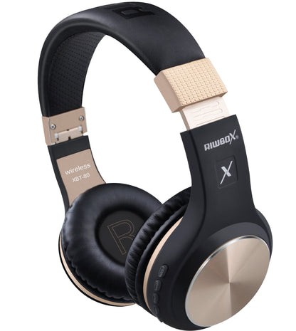 Riwbox Bluetooth Headphones, XBT-80 Folding Stereo Wireless Bluetooth Headphones Over Ear with Microphone and Volume Control, Wireless and Wired Headset for PC/Cell Phones/TV/Gym (Black Gold)