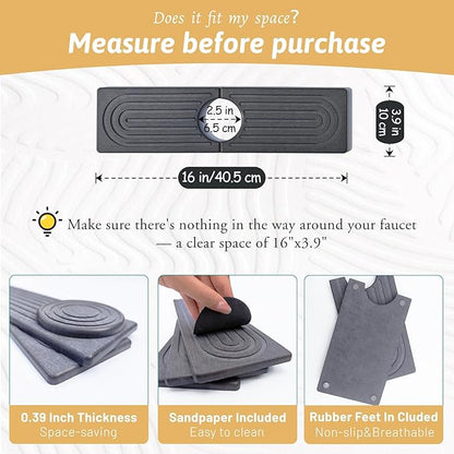 Faucet Mat for Kitchen Sink, Quick Drying Stone Sink Tray, Water Absorbent Soap