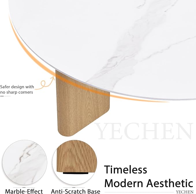 Yechen Nesting Coffee Table Set of 2, Mid Century Modern Coffee Table with Faux Marble Top, Round Tea Table and End Table Set, Minimalist Center Tables for Living Room, Office, or Apartment