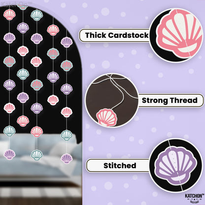KatchOn, Seashell Banner Garland - 6.5 Feet, 8 Strings | Seashell Under The Sea garland, Under The Sea Party Decorations | Mermaid Garland, Mermaid Birthday Decorations, Ocean Themed Party Decorations