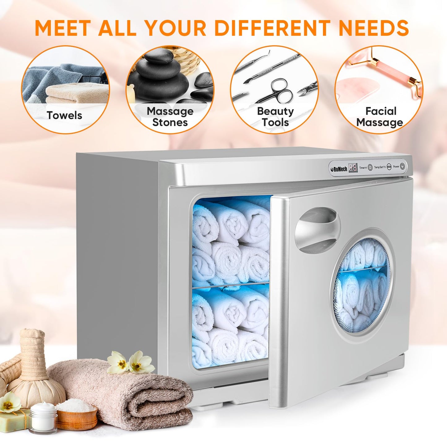 ROMECH 23L Hot Towel Warmer Cabinet, Professional Towel Heater with LED Temperature Display Setting, Extra Large Capacity Towel Warmers for Spa Massage Salon Home (White, 23L)