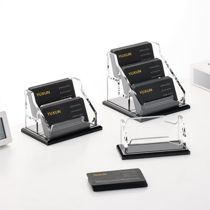 YUXUN Black Business Card Holder for Desk-3 Tier 3 Slot, Acrylic Business Card Holder for Women Men, 100+ Business Cards Display Stand, Multiple Business Card Display for Exhibition, Home, Office
