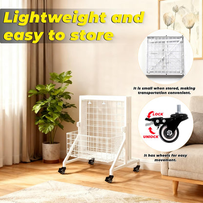APshouhu Foldable Grid Wall Panels, Gridwall Panels with Folding Baskets, Tool-Free Assembly and Folding, for Storage and Retail Merchandise Display (White)