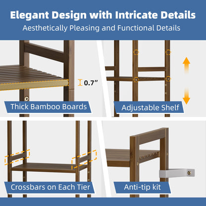HITNET Bamboo Book Shelf, Tall Narrow Bookcase, Bathroom Shelving Unit 5 Tier Floor Standing Adjustable Bookshelf for Small Spaces, Walnut