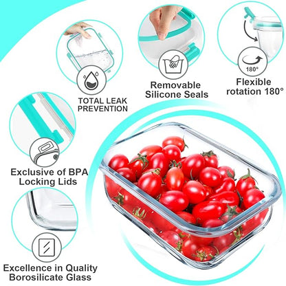 VERONES 5 Pack 36 OZ Glass Meal Prep Containers, Airtight Glass Lunch