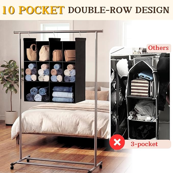 Ofiray-home 3 Tier Hanging Closet Organizer, 10 Compartments Sweater Organizer