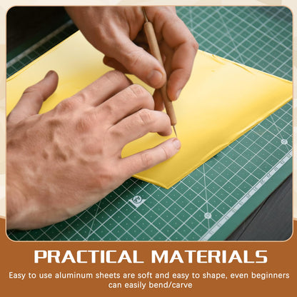 Yaocom Metal Embossing Kit, 25 Sheets Aluminum Embossing Foil Sheets, Art Craft Decorative Metal Foil Sheet Tools, Gold Shimmer Crafting Accessory, Creative Artwork Making Kit, Handcraft Supplies