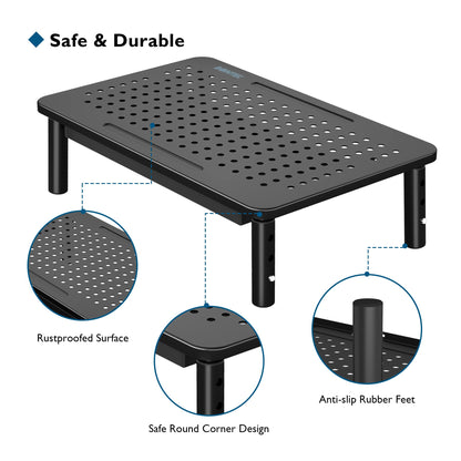 BONTEC 1 Pack Adjustable Monitor Stand Riser with Drawer, Ergonomic Mesh Platform Computer Monitor Stand for Desk, Ventilated Laptop and PC Stand with Cable Management, Supports up to 44lbs