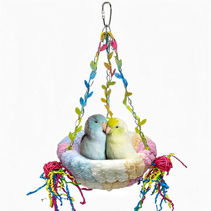 Bird Nest for Cage Bird Breeding Bed Cockatiel Snuggle Nest Parakeet Swing Bed Bird Hanging Hammock Parrot Sleeping Hut for Conure, Budgie, Lovebird, Finch, Small Pets-Pink, Large Size