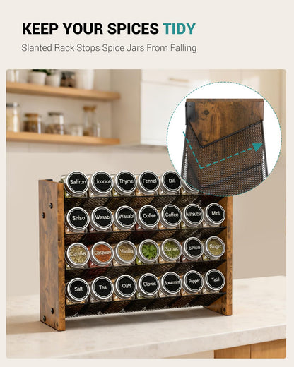 NESAPTO Spice Rack Organizer for Cabinet, Wood 4-Tier Vertical Seasoning Organizer, Wall Mount or Countertop Spice Shelf, Holds 28 Jars (No Jars Included), 14" W x 9.4" H