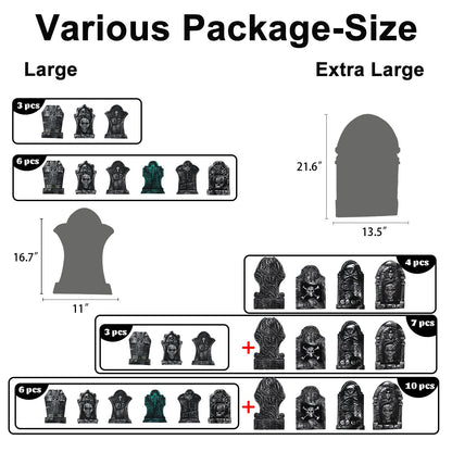 17" Foam Tombstones – Halloween Headstones Outdoor Decorations – RIP Graveyard Stones for Yard Cemetery Lawn Decor – Set of 3