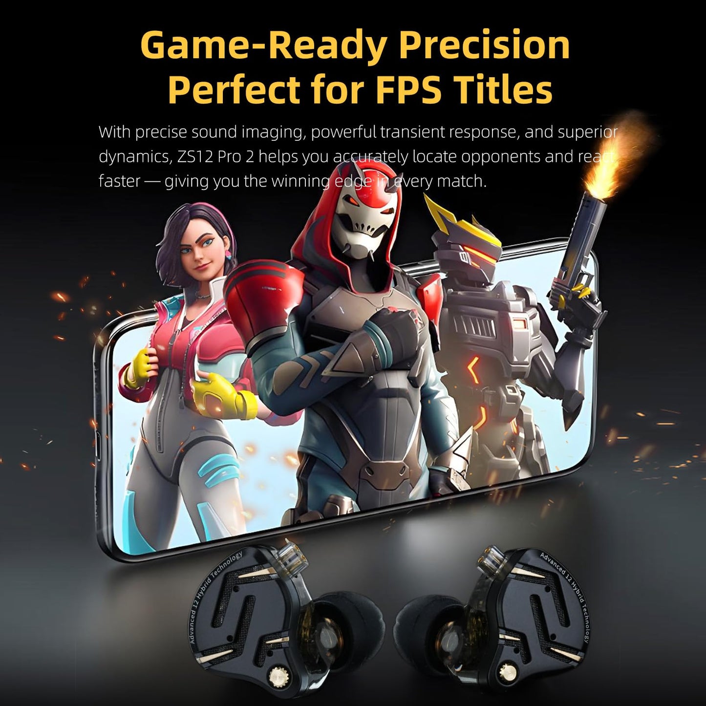 KZ ZS12 PRO 2 in Ear Monitor Headphones, 5BA+1DD 6 Hybrid Driver Gaming Earbuds Wired Earphones, HiFi Clarity Sound Immersive Bass IEMs for Gaming Musician Singer Audiophile (Black without Microphone)