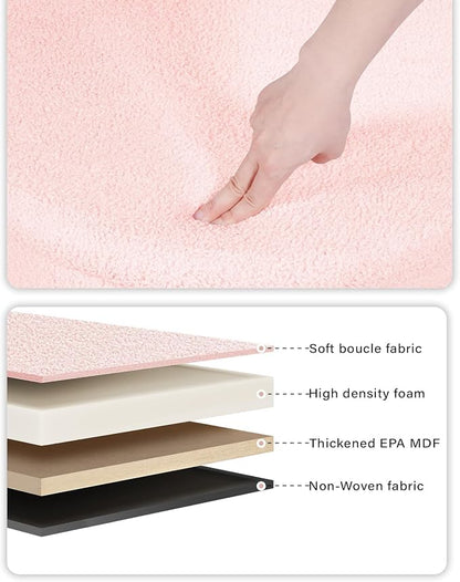 B FSOBEIIALEO Ottoman with Stroage, Round Sherpa Storage Ottoman Stool, Boucle Foot Rest22 x 22"x15.75" (Pink