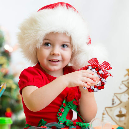 14 Sets Wreath Tree Ornaments Craft Kit with Ribbons, Bows and Bells Assortment for Kids Holiday Winter Bracelets and Necklaces