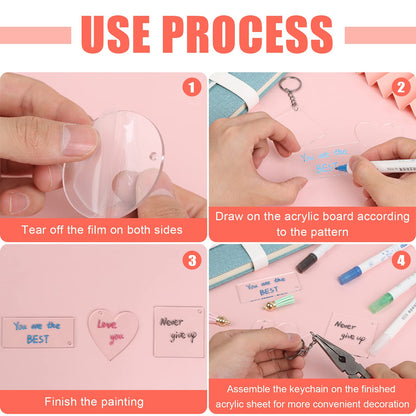 Sdfsdf 200 Piece Acrylic Keychain Blanks - Transparent Pendants in Circle, Heart, Square, Rectangle, Hexagon Shapes for DIY Crafts Projects (C-50)