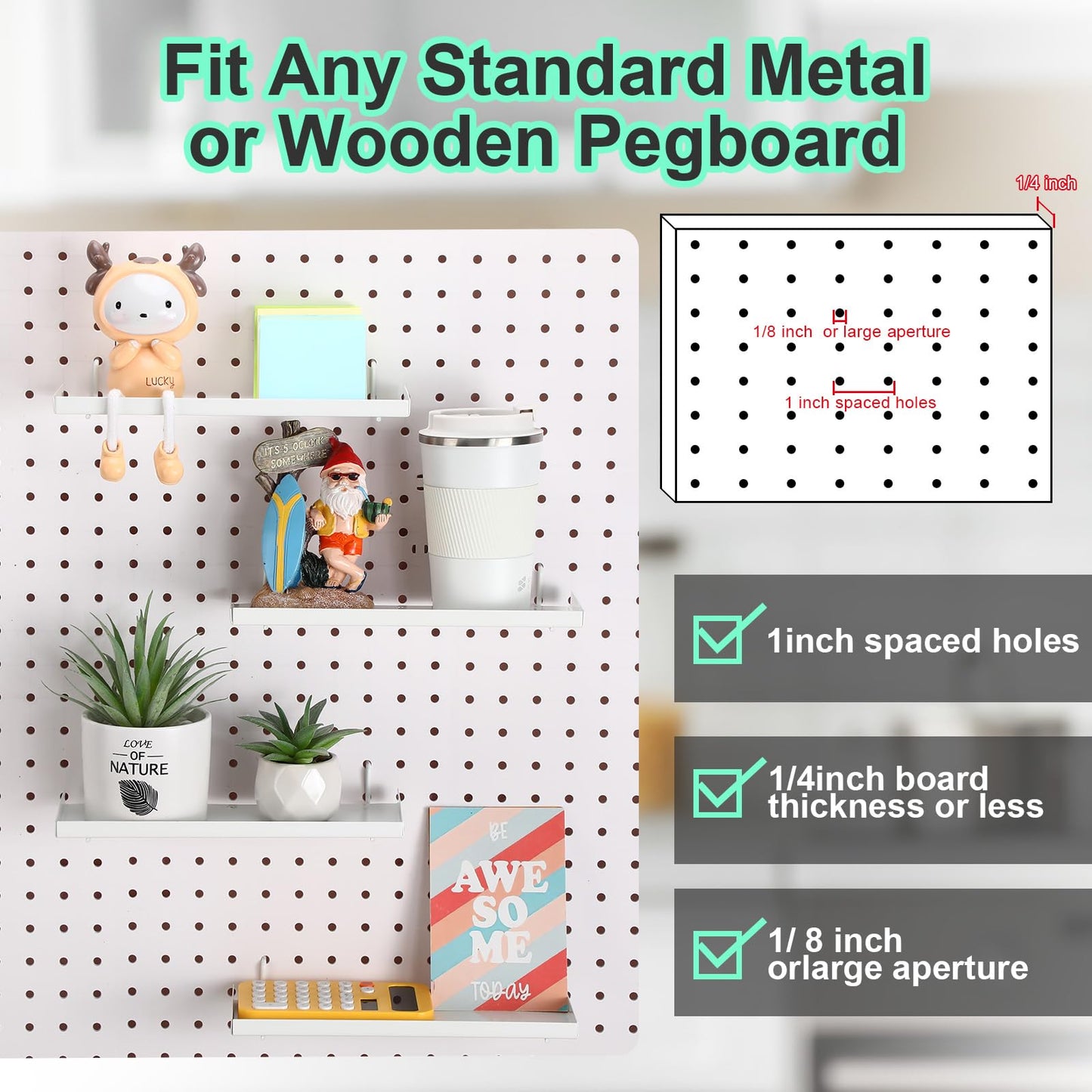 Lineshading 4 Pcs Pegboard Shelves, 12 x 5 Inch Metal Shelf Brackets Pegboard Tray Accessories Wall Organizer for Craft Room Home Garage Nursery Workbench Kitchen (White)
