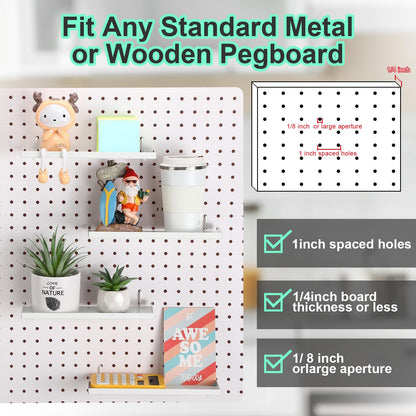 Lineshading 4 Pcs Pegboard Shelves, 12 x 5 Inch Metal Shelf Brackets Pegboard Tray Accessories Wall Organizer for Craft Room Home Garage Nursery Workbench Kitchen (White)