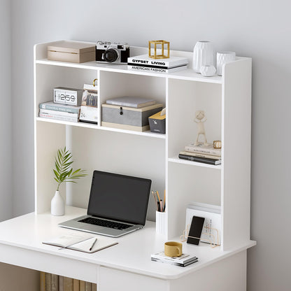 OSCHF Wooden Desktop Hutch Bookshelf - Free Standing Desk Storage Shelf with Top Edge for Computer Desk, Desktop Bookcase for Dorm, Home or Office, Countertop Organizer, White, 45.3"