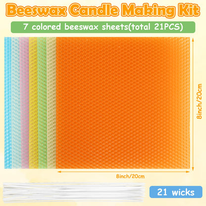 GBACHOOSE 8x8 Inch Beeswax Sheets for Candle Making, 21PCS Beeswax Candle Sheet, 7 Colorful Wax Candle Color Sheets Create Your Own Unique Candles