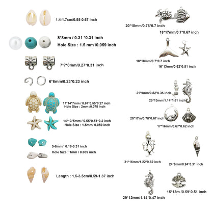 Julie Wang 422PCS Mixed Beach Ocean Jewelry Making Kit, Man-made Turquoise Starfish Turtle Beads Charm & Antique Silver Alloy Sea Animal Pendants, for Bracelet Necklace Earring Craft DIY Supplies