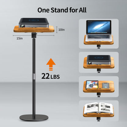 NAMON 2-in-1 Dual-use Floor & Desktop Book Stand, 100% Solid Wood, Height Adjustable from 16.5" to 51", Floor Reading Stand with Page Clip for Cookbooks, Sheet Music, Projector (with a T-Shaped)