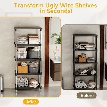 Giklux 6 PCS Wire Rack Covers for Pantry Wood Grain, 24'' W * 16'' D (Ready to Use) Faux Wood Shelf Covers for Wire Shelving, Rustic Closet Shelves Covering Toppers - Bathroom, Kitchen, Garage (Black)