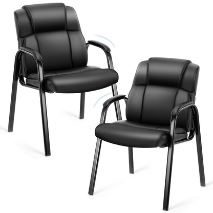 Simple Deluxe Leather Guest Chair with Padded Arm 2 Pack, Rest for Office Reception, Waiting Room, Meeting Conference, Lobby Home Desk Table Side Chairs for Seniors, Elderly