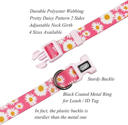 Dog Collar and Leash Set, Cute Pink Daisy Pattern, Polyester Material, 5ft Leash, for Large Dogs.(Large, Pink Daisy)