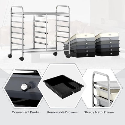 COSTWAY 12-Drawer Rolling Storage Cart, Utility Storage Organizer Cart for Tools, Scrapbook, Paper, Craft, Multipurpose Art Supply Organizer on Wheels for Home Office School, Teacher, Mixed Black