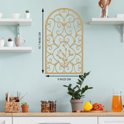 Resama 2 Pcs Scroll Home Wall Decor, Rustic Metal Wall Decor Window Arch Design Modern Farmhouse Wall Sculptures Hanging for Living Room Bedroom Hallway Kitchen (Gold, (15.7" X 9")