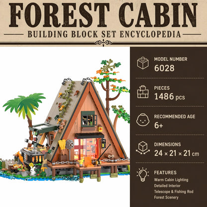 A-Frame Cabin Building Set with LED Light, 1486 Pcs Wooden Lakeside Cabin House Model Kit, 2-Story Architecture Collectible Set for Adults, Nature Animal Lovers Gift ZY-6028