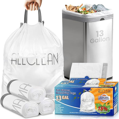 Trash Bags 13 Gallon Tall Kitchen Drawstring Garbage Bags, Fit 13 Gal Bins