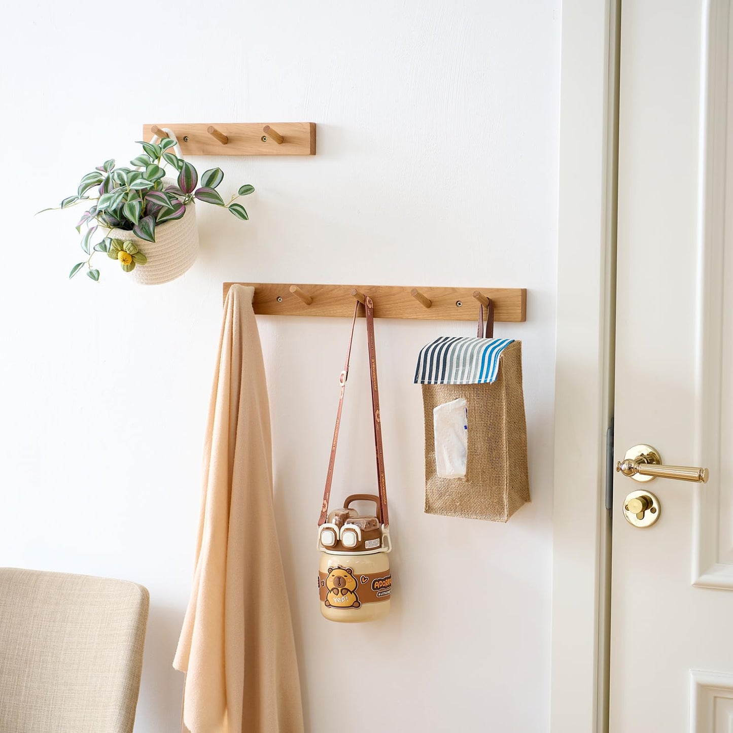 TRWISWDC Hickory Wood Coat Rack Wall Mount, 12 Inch Coat Hook Hanger Wooden Wall Coat Rack with 3 Hooks for Purse Clothes Towels Hats in Entryway Bedroom Bathroom, Natural