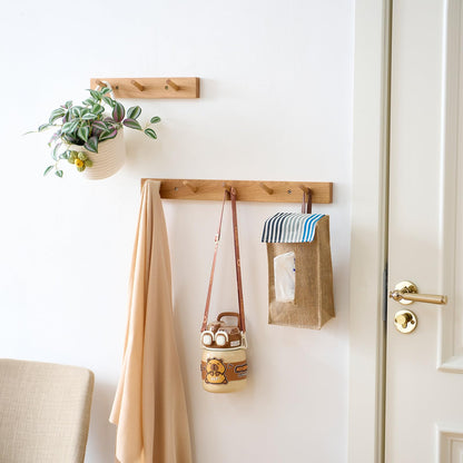 TRWISWDC Hickory Wood Coat Rack Wall Mount, 12 Inch Coat Hook Hanger Wooden Wall Coat Rack with 3 Hooks for Purse Clothes Towels Hats in Entryway Bedroom Bathroom, Natural