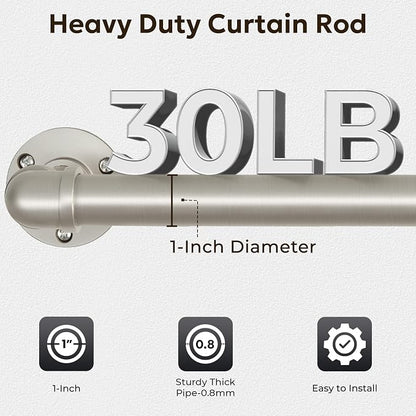 Zeerobee Curtain Rods for Windows 144 to 168, 1 Inch Industrial Wrap Around Brushed Nickel Curtain Rod, Indoor/Outdoor Room Divider Adjustable Drapery Pole, 144"-168"