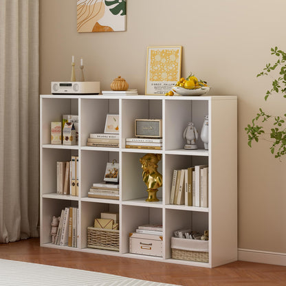 OSCHF 12-Cube Storage Shelf Bookcase - Wooden 3-Tier Floor Standing Open Bookshelf for Home and Office, Display Cabinet, Warm White