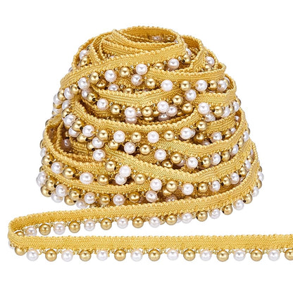 PH PandaHall 4.5 Yards Pearl Lace Trim Faux Pearls Lace Ribbon, 1/2 inch Wide Golden Pearl Beaded Ribbon Border Trim for Wedding Arch Chair Home Bridal Dress Christmas Decorations