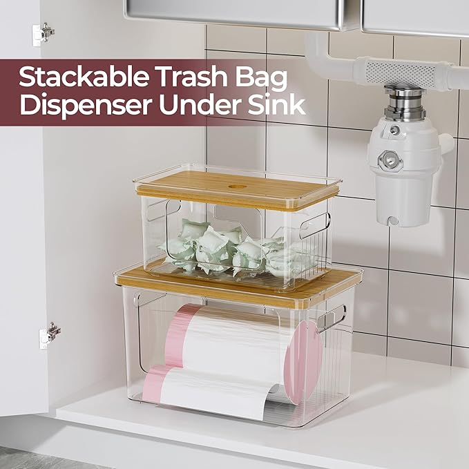 Delamu Acrylic Trash Bag Holder, 2 Pack Stackable Garbage Bag Dispenser