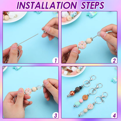 Sasylvia 60 Pcs Beadable Keychain Bars Bulk Making Kit 20 Beaded Keychain 20 Bag 20 Thank You Cards for DIY Keyrings Charms(Silver)