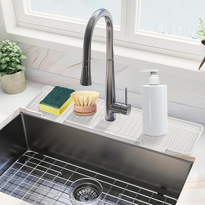 Kitchen Sink Splash Guard, 20IN Longer Silicone Faucet Guard & Draining Mat