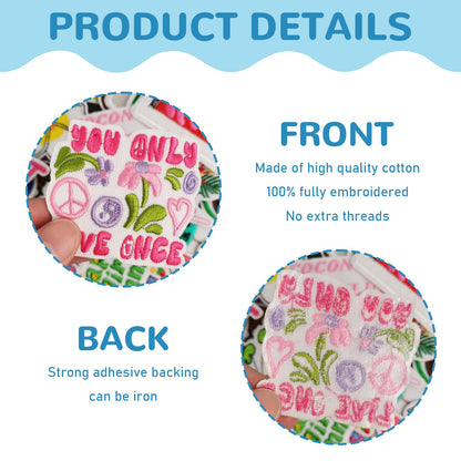 ZESION Summer Iron-On Patches for Dresses, Hats, Jeans, Pants, Jackets, Backpack Repair and Decorative Embroidered Applique Patches - 48 Pcs