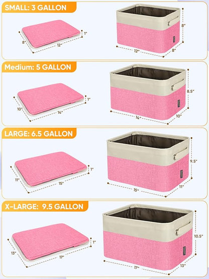 BALEINE 2 Pack Fabric Closet Storage Bins for Shelves, Linen Closet Organizers and Storage, Decorative Baskets for Organizing, Shelf, Clothes, Home, Office (Pink, 15''x11''x9.5'')